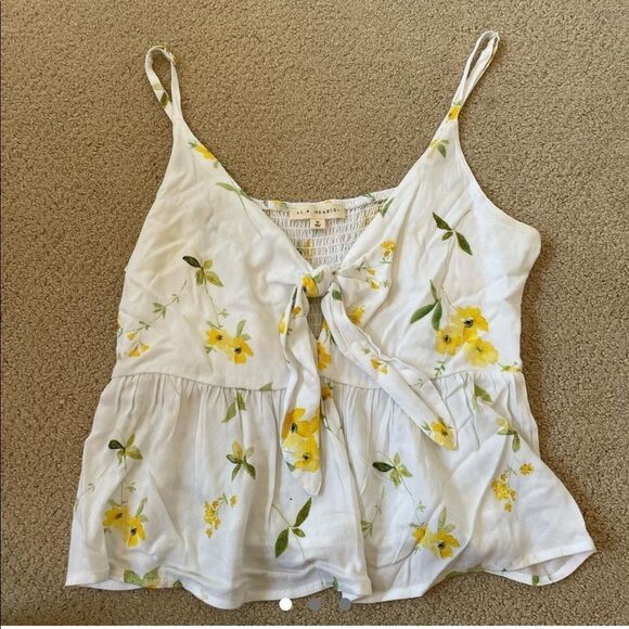 Pacsun Yellow and White Floral Tie Front Tank Top - Picture 1 of 2